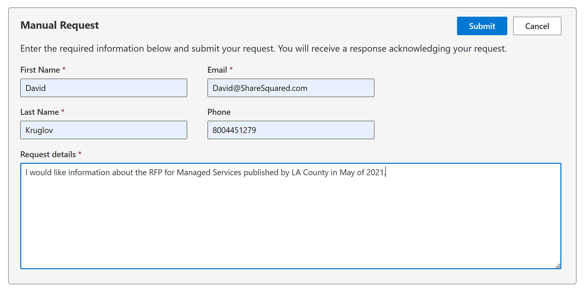 Configurable Online Request Form